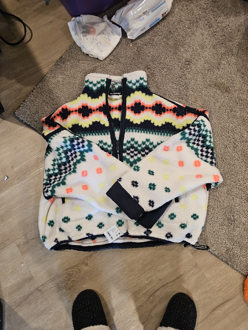 Free People Cozy Multicolor Fleece Quarter-Zip Sweater